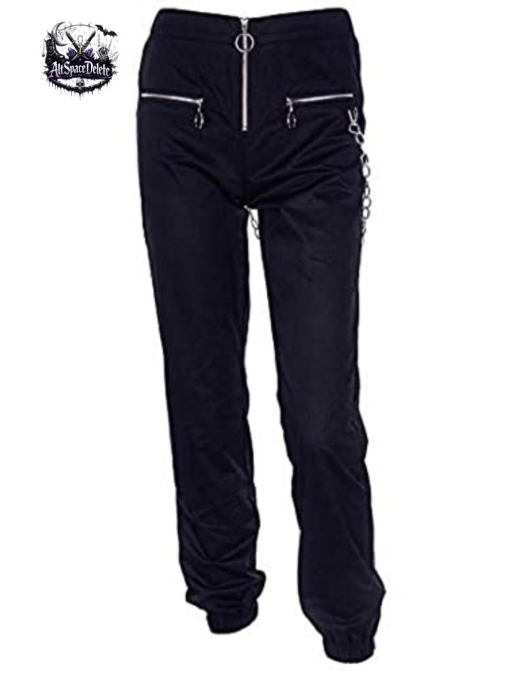 Gothic Punk Y2K High Waist Trousers with Chain Zip Closure Grunge Pants - Picture 2 of 5